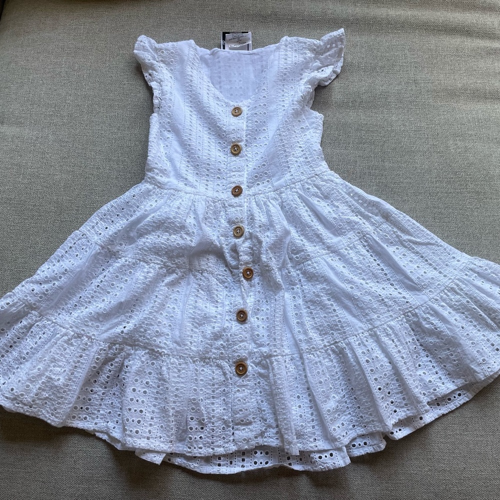 Girls Rare Editions Cap Sleeve Eyelet White Dress - Size 8